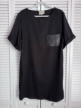 Sea New York Leather Trim Short Sleeve Shift Dress Tunic Black Luxury Size 10